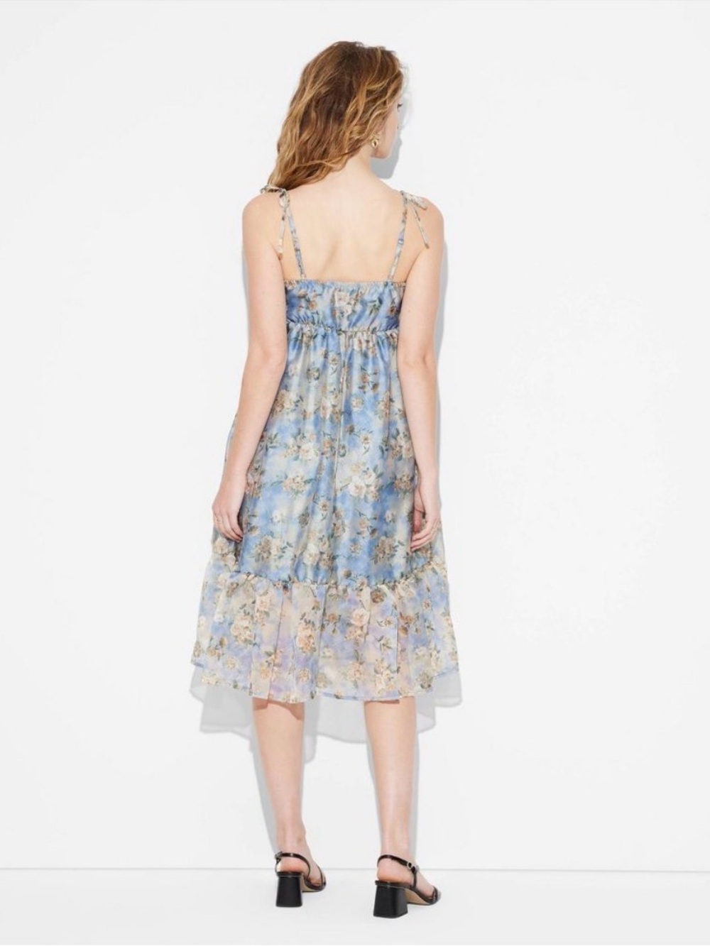 Wild Fable Organza Midi Babydoll Dress Blue Floral Vintage Style Women’s Size XS - Picture 3 of 8